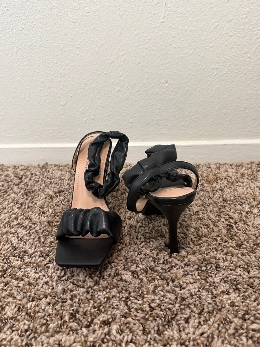 Cape Robbin Black Ruched Strap Stiletto Heels